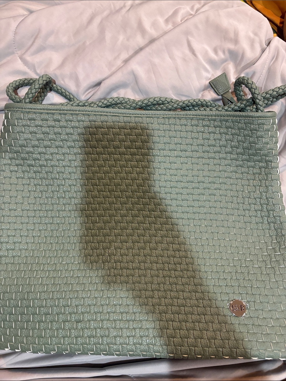 Rainbow Woven Tote in Mint Green